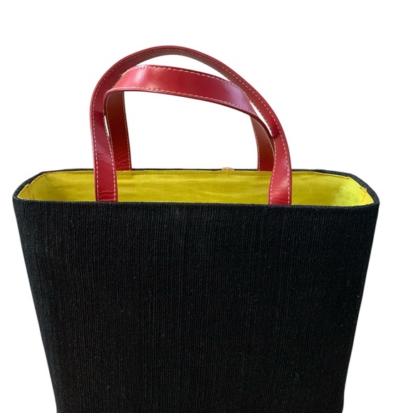 Vintage Santi Woven Straw Tote Bag Fruit Embroidered Black Canvas - Picture 4 of 11